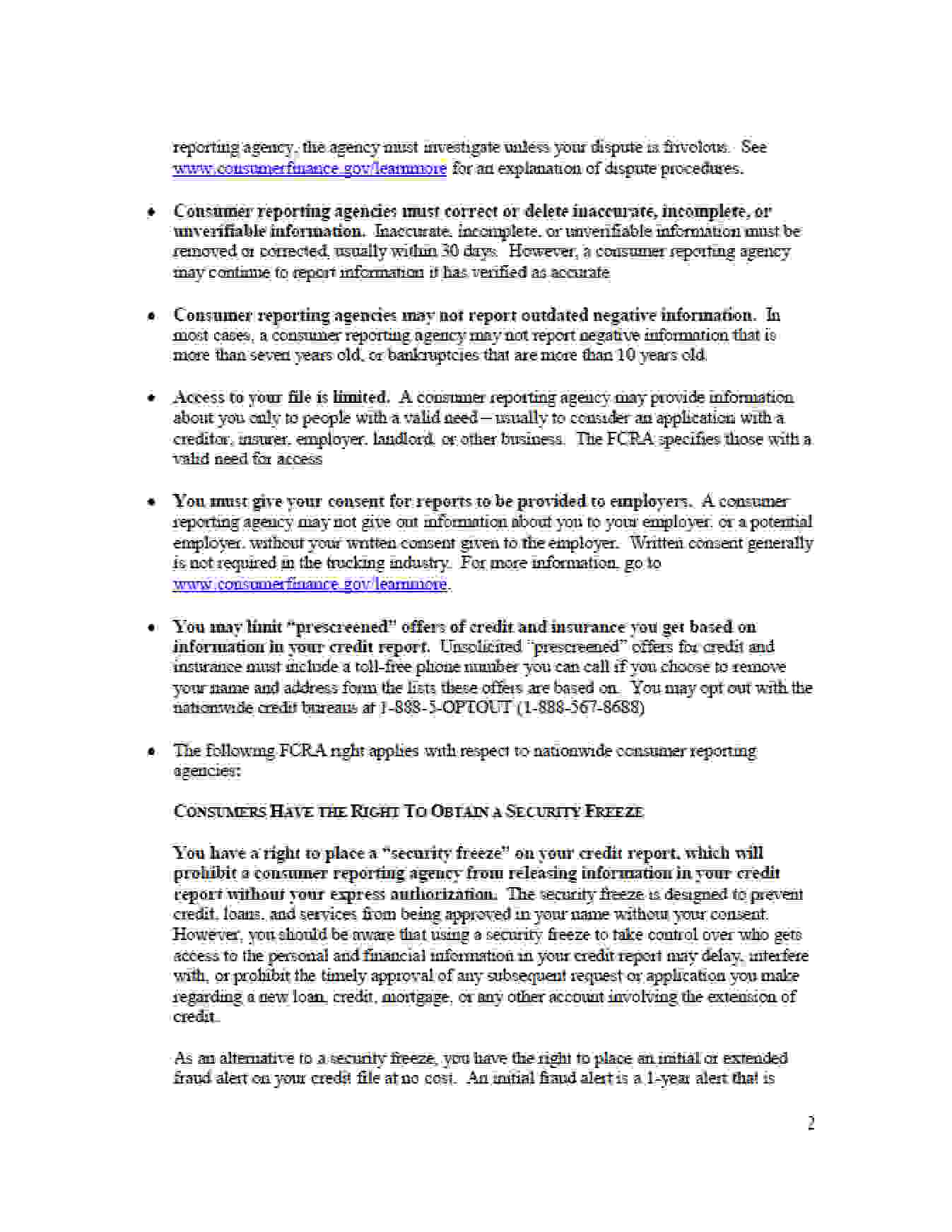 Summary of your rights under the Fair Credit Reporting Act, page 2