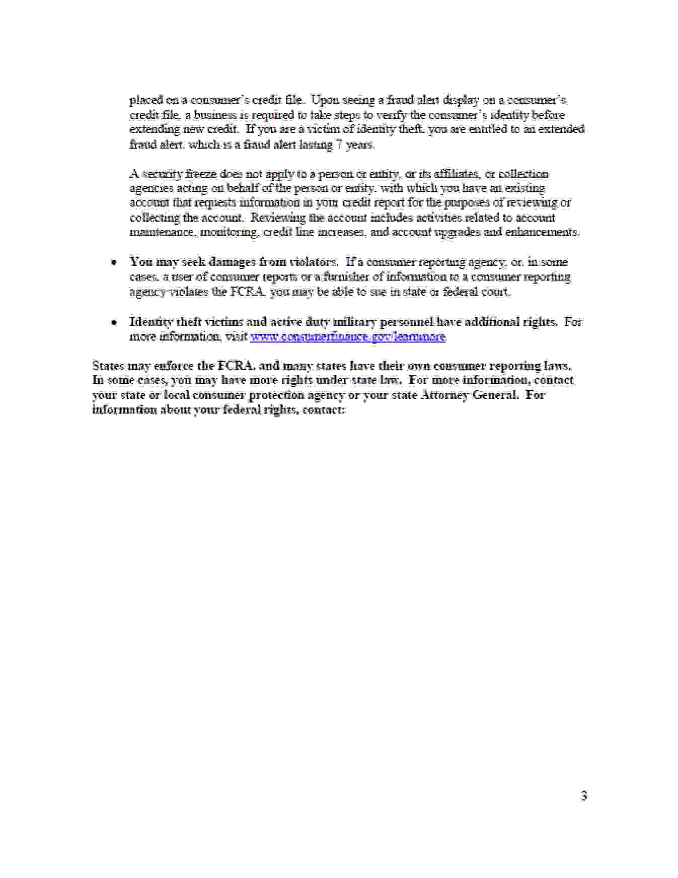 Summary of your rights under the Fair Credit Reporting Act, page 3