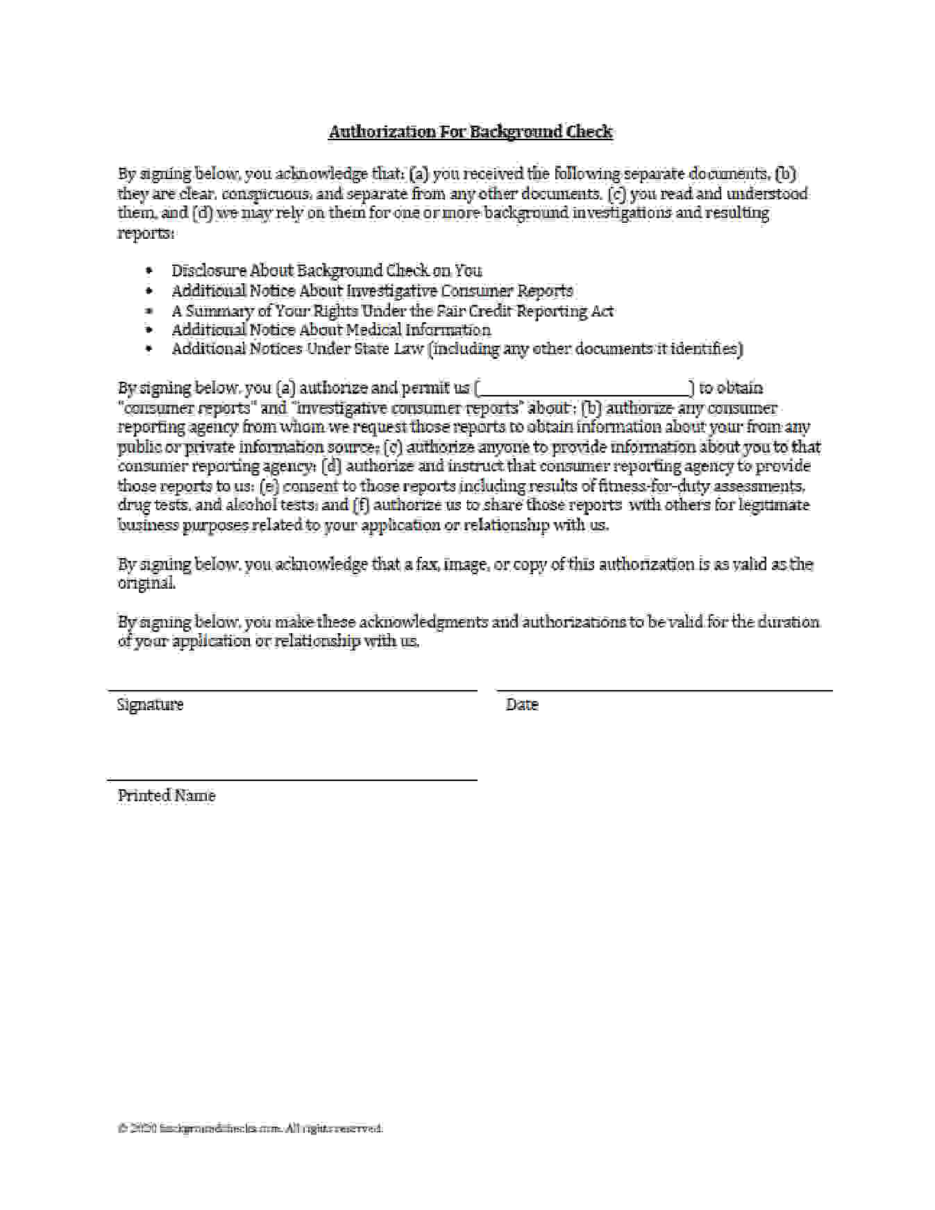 Authorization for background check